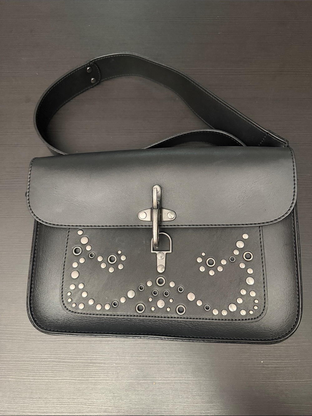 Lucky Brand | Black Studded Leather Crossbody Bag